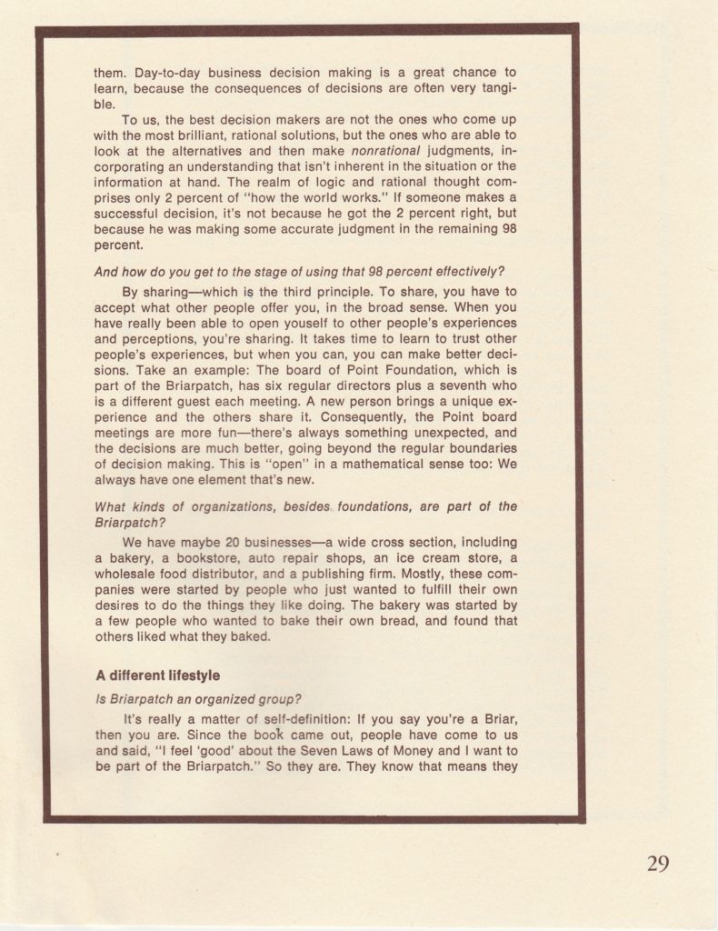 Page 29, Managment in the Briarpatch (cont.), An interview by Kristen Anundsen, editor Management Review, with Michael Phillips, February 1975