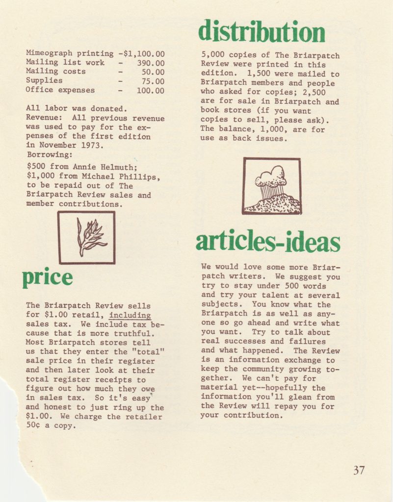 Page 37, Our Open Books, Costs, Price, Distribution, Article Ideas